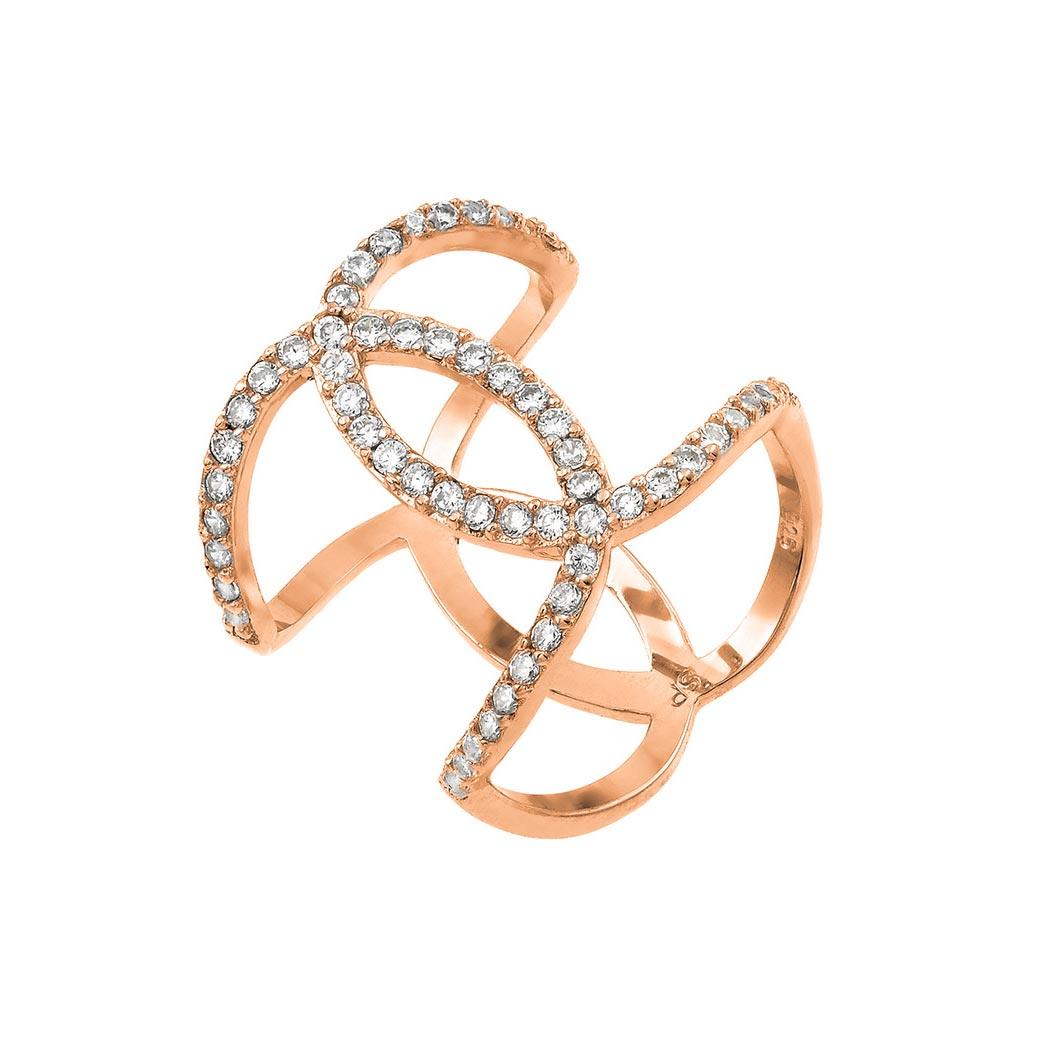 Rhodium Plated 925 Sterling Silver CZ Open Circle Stylish Ring - STR01008 - Image 3
