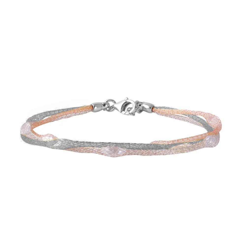 Silver 925 Multi-Plated Mesh Embedded CZ Thin Italian Bracelet - ITB00114 - Image 3