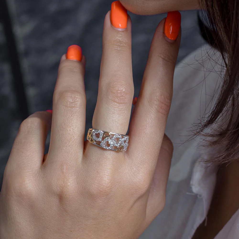 Silver 2 Toned Plated Clear CZ Multi Heart Ring - BGR00063 - Image 2