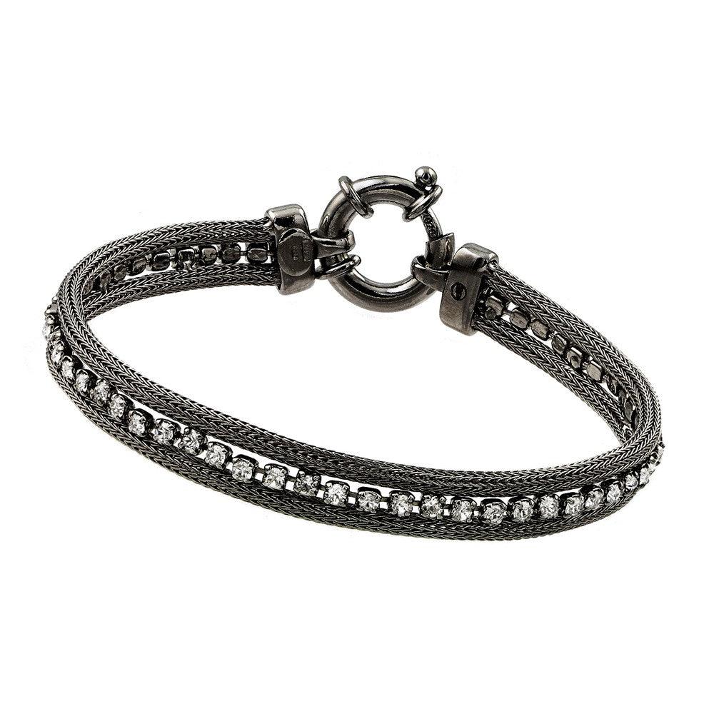 Silver 925 Black Rhodium Plated Clear Multiple Square CZ Bracelet - ECB007BLK - Image 2