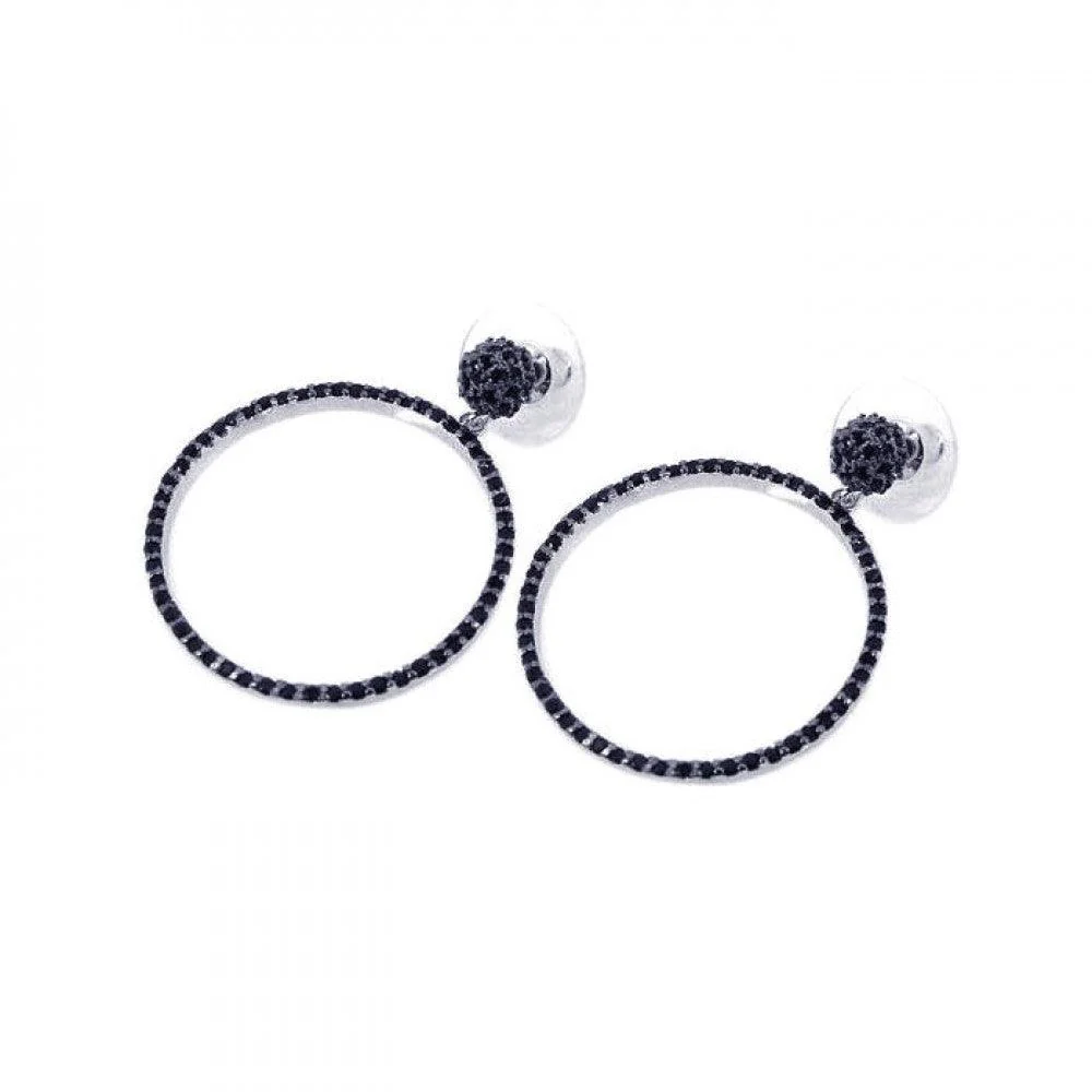 Clearance-Silver 925 Black Rhodium Plated CZ Dangling Earrings - BGE00076