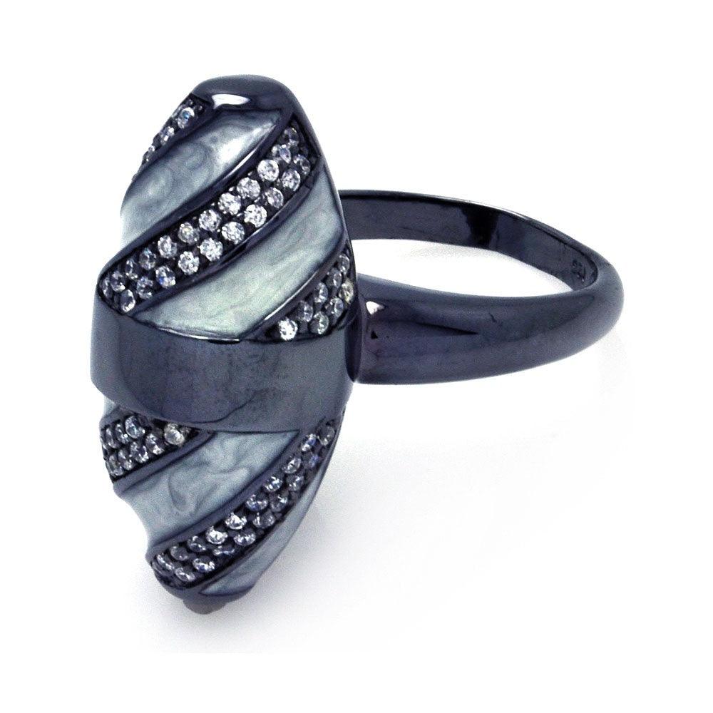 Clearance-Silver 925 Black Rhodium Plated High Polish Clear Pave Set CZ Oval Ring - BGR00281