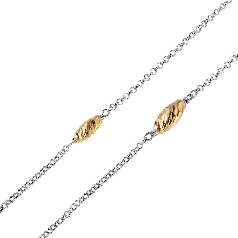 Silver 925 Chain Necklace with Gold Plated Twisting Beads - ITN00101RH-GP - Image 3