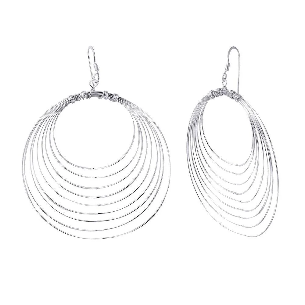 Silver 925 Circle Shaped Multi-Wire Dangling Earrings - STE00789