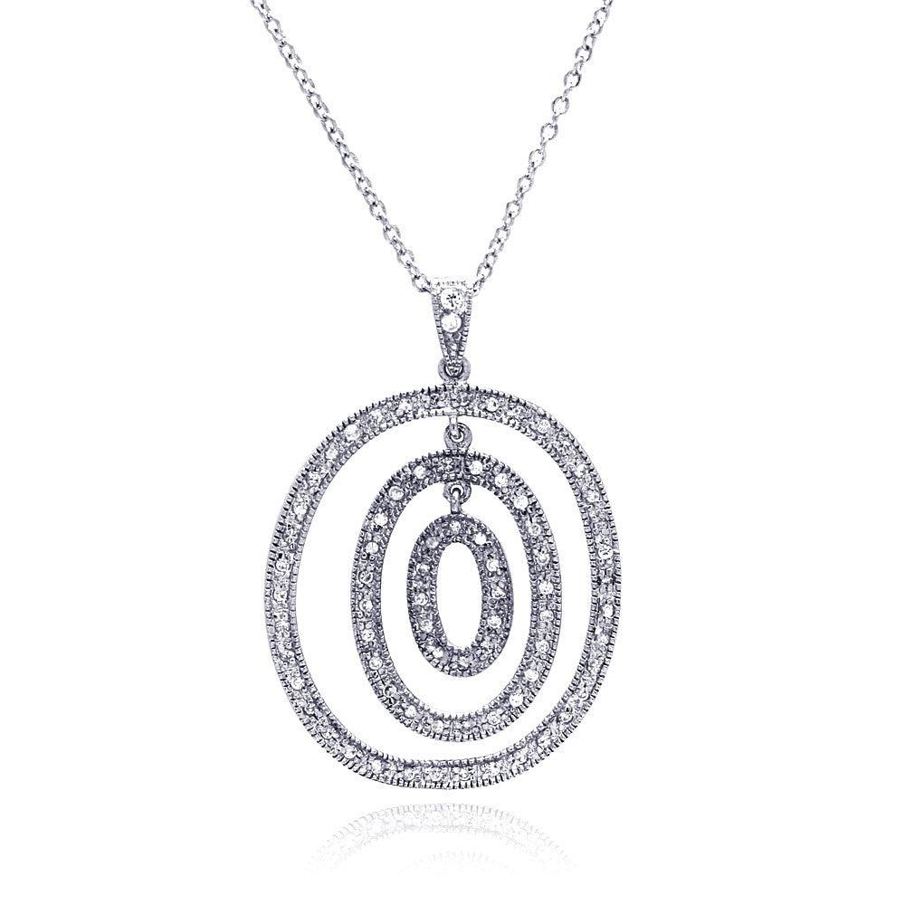 Clearance-Silver 925 Clear CZ Rhodium Plated Multi Circular Pendant Necklace - STP00195