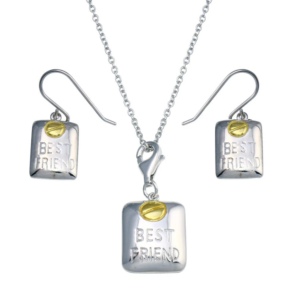 Clearance-Silver 925 Gold and Rhodium Plated Best Friend Set - STS00150