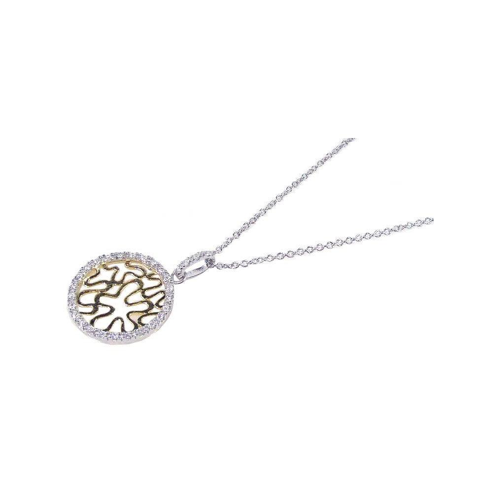 Clearance-Silver 925 Gold and Rhodium Plated Circle Pendant Necklace - STP00637