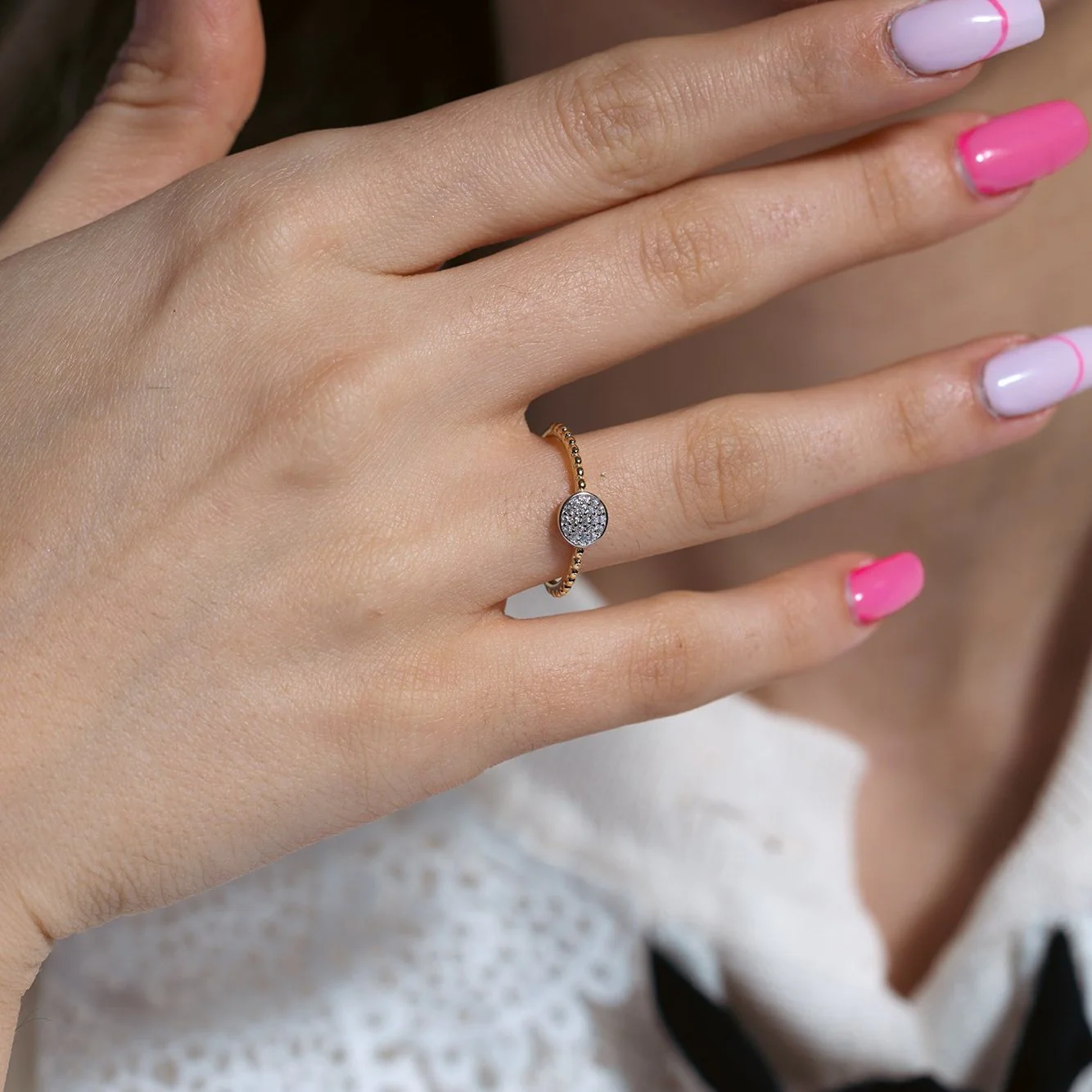Gold Plated 925 Sterling Silver Circle Ring with CZ - BGR01183 - Image 2