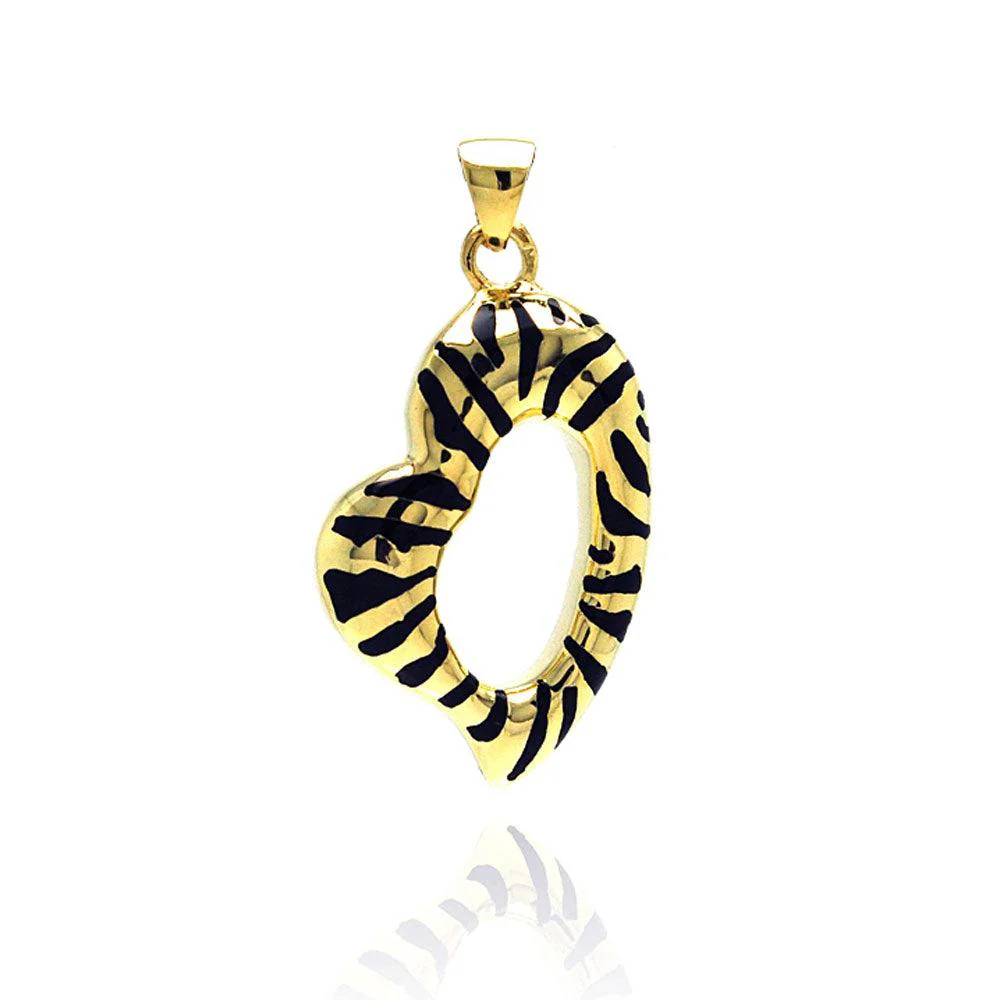Clearance-Silver 925 Gold Plated Clear CZ Striped Pendant - STP01024