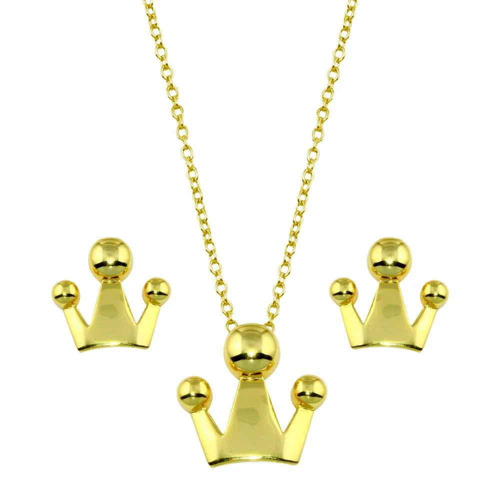 Gold Plated 925 Sterling Silver Crown Set - STS00539-GP