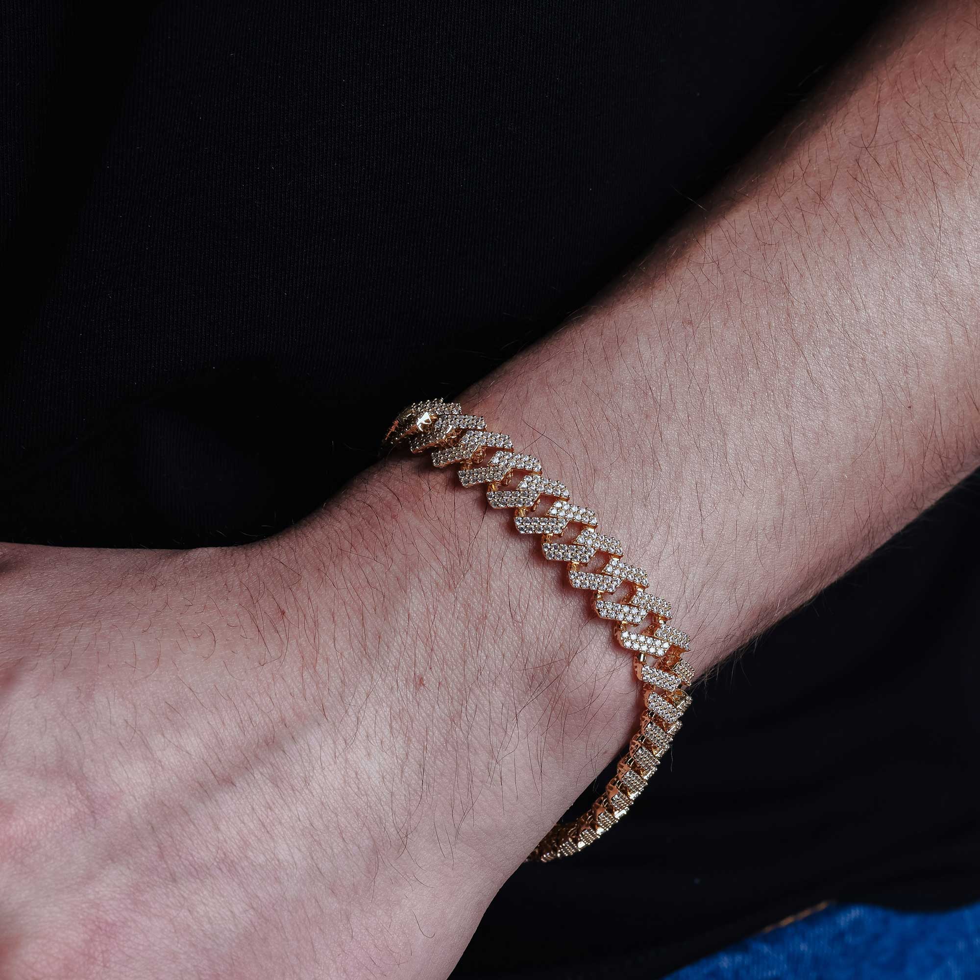 Gold Plated 925 Sterling Silver CZ Encrusted Square Miami Cuban Link Bracelet 11.0mm - GMB00076GP - Image 2