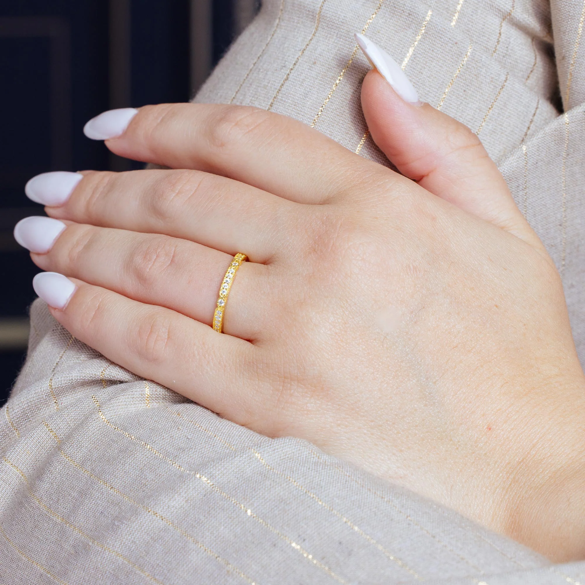 Gold Plated 925 Sterling Silver CZ Eternity Ring - BGR01186GP - Image 2