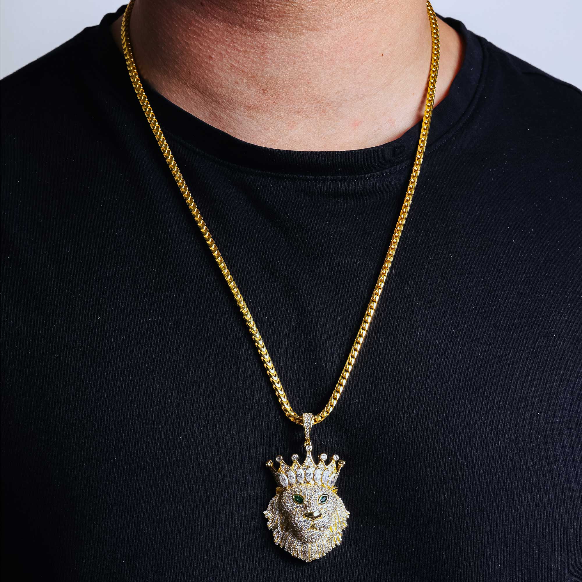 Gold Plated 925 Sterling Silver CZ King Lion Hip Hop Pendant - SLP00274GP - Image 2