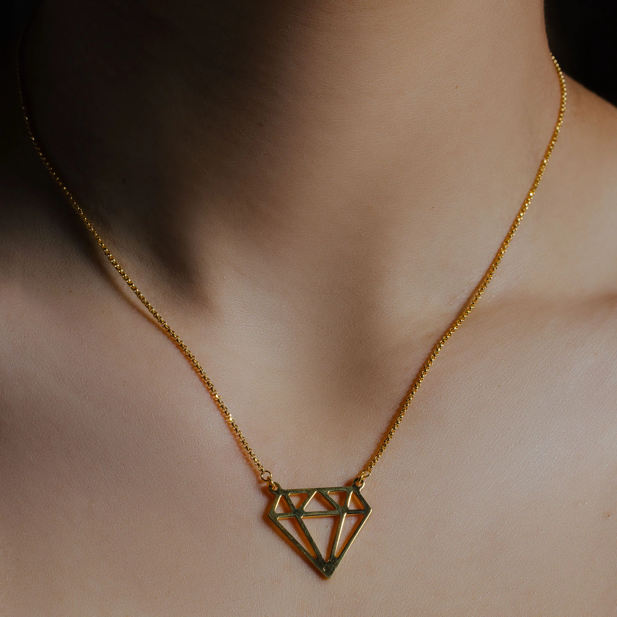 Gold Plated 925 Sterling Silver Diamond Outline Necklace - ARN00030GP - Image 2