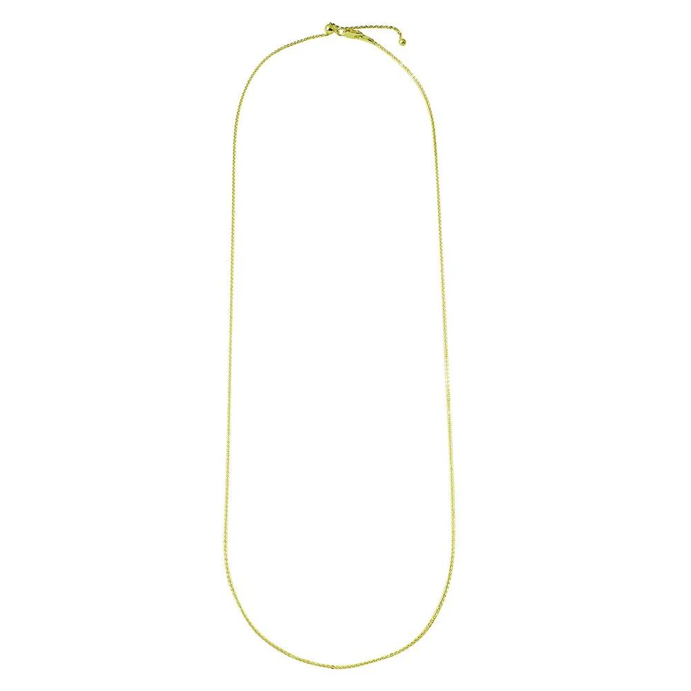 Gold Plated 925 Sterling Silver Flat Rolo Slider Adjustable Chain Necklace - DIN00013GP