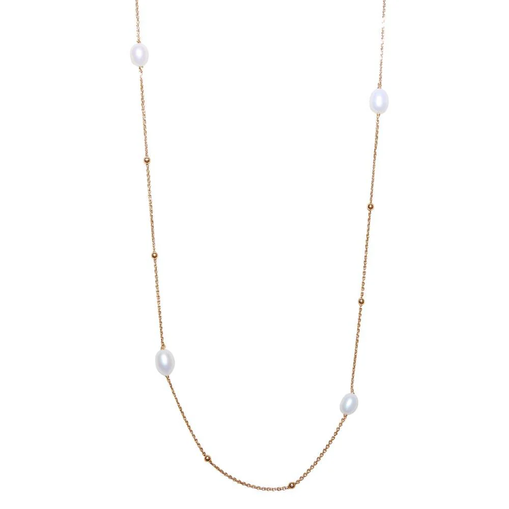 Gold Plated 925 Sterling Silver Necklace with Freshwater Pearls and Beads - ECN00028GP