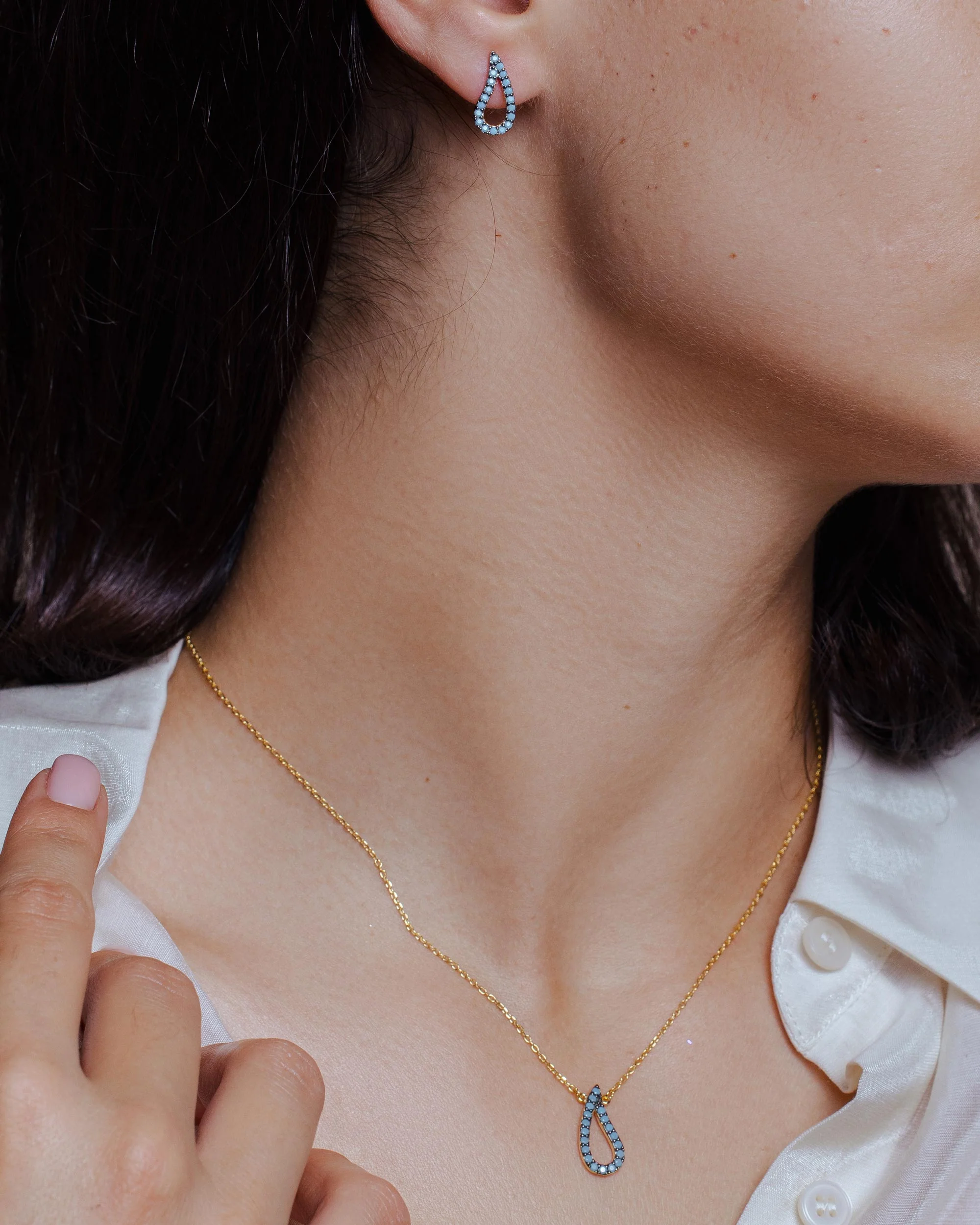 Gold Plated 925 Sterling Silver Open Turquoise Teardrop Set - BGS00492 - Image 2