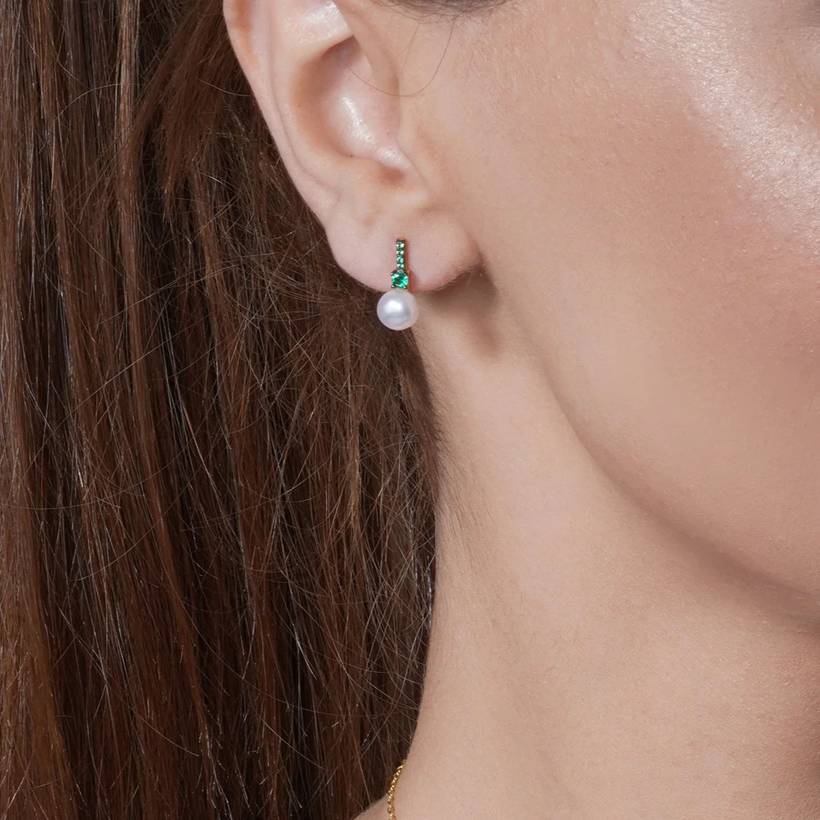 Gold Plated 925 Sterling Silver Fresh Water Pearl Set with Green CZ - BGS00603 - Image 4