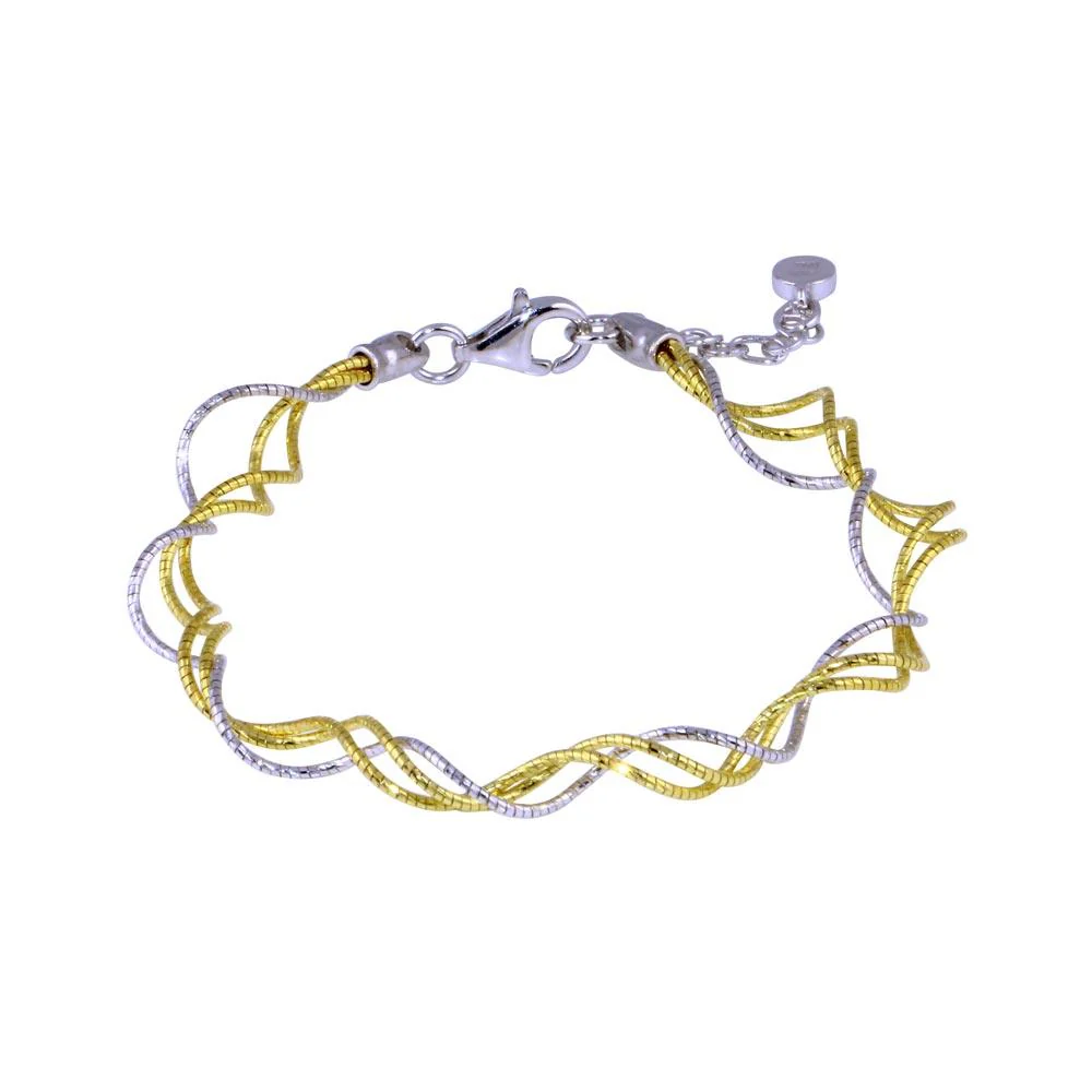 Gold Plated 925 Sterling Silver Twisted Adjustable Bracelet - ECB00017GP - Image 2