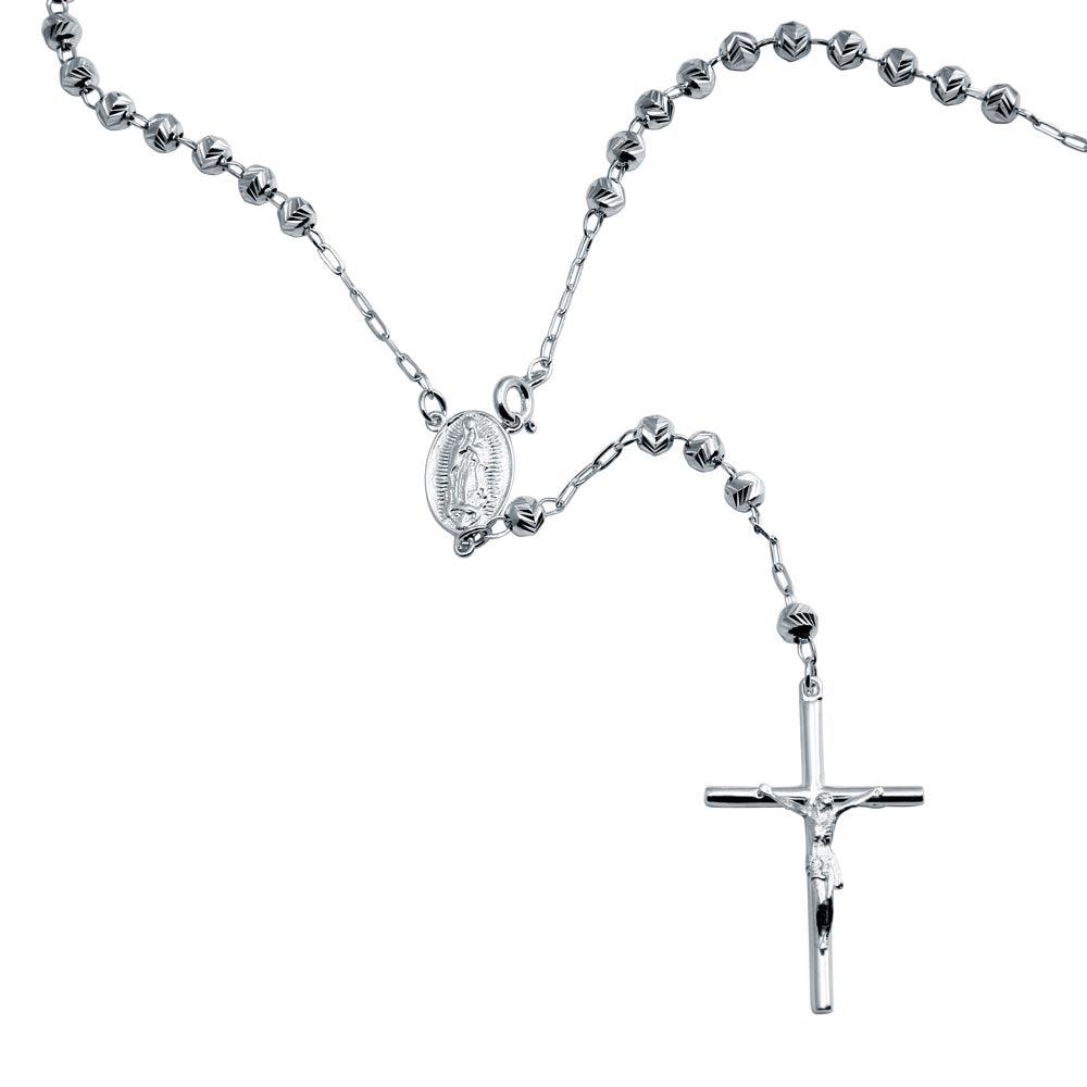 High Polished 925 Sterling Silver Diamond V-Cut Beads Rosary or Bracelet 5mm - RJP00002