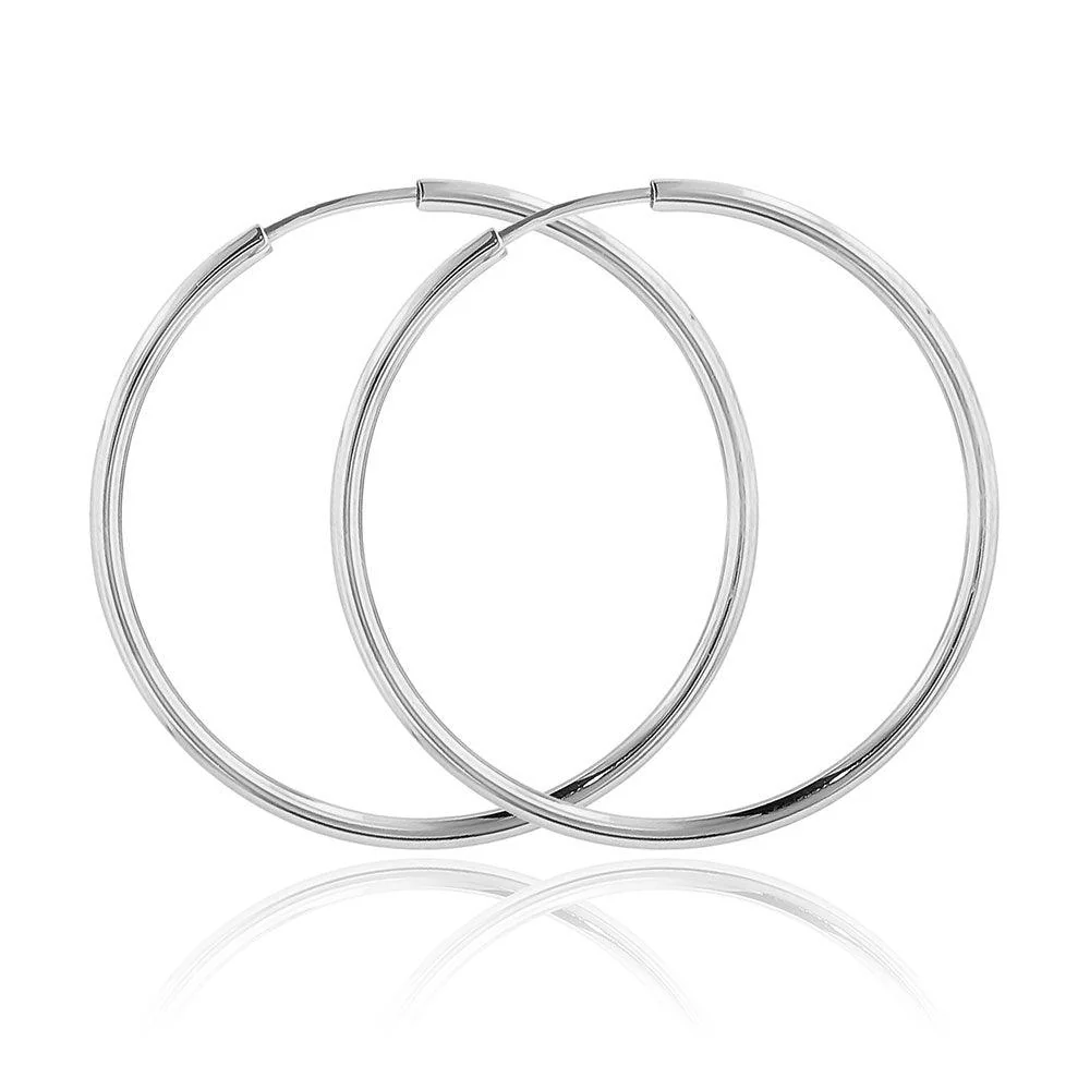 Silver 925 High Polished Endless Hoop Earrings 2mm - HP06-2 - Image 2
