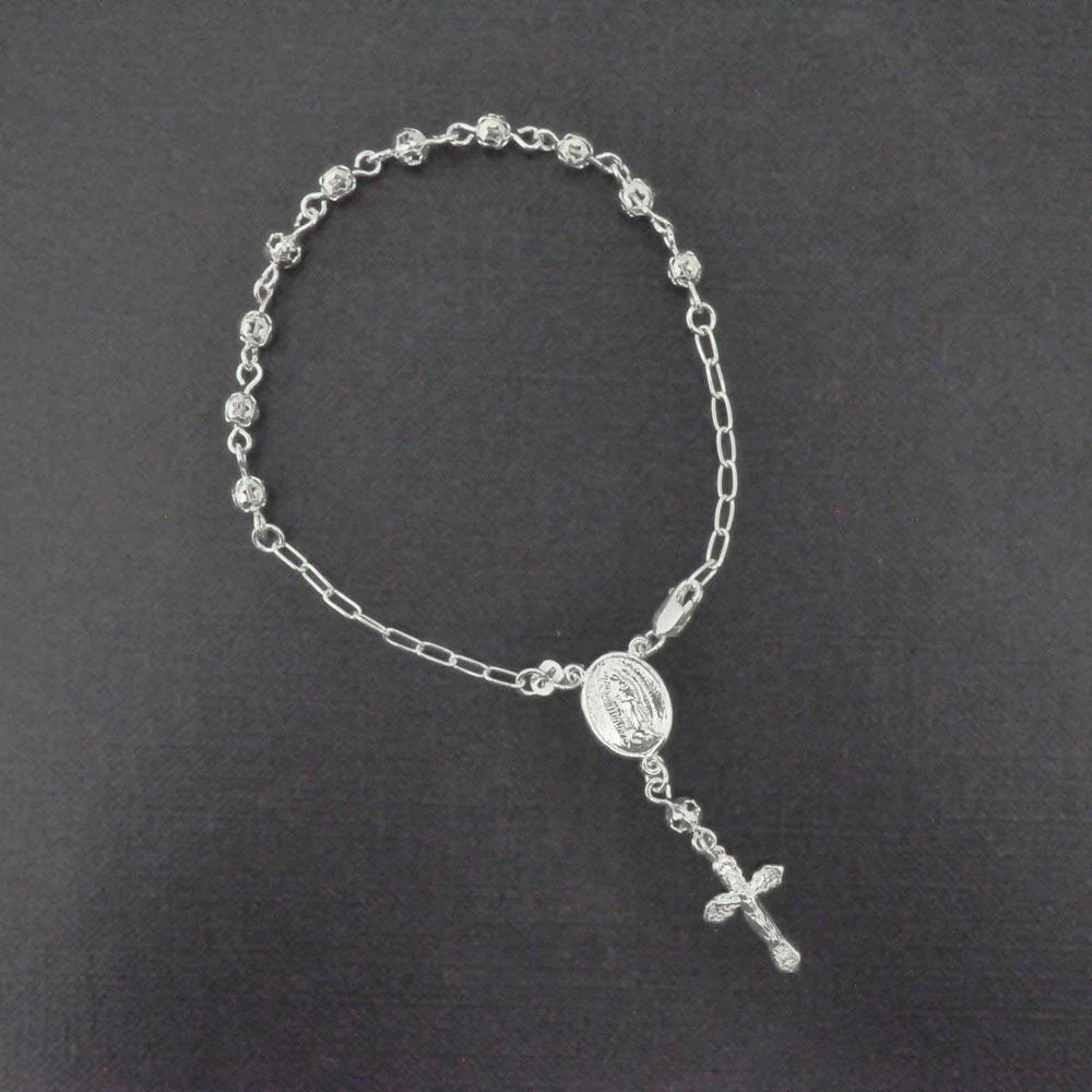 High Polished 925 Sterling Silver Filigree Rosary Bracelet 4MM - ROSB10-4MM