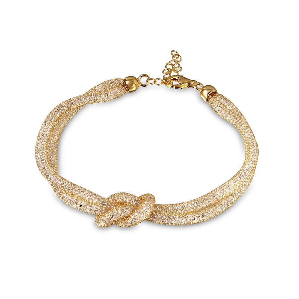925 Silver Italian Mesh Knot Center Design Bracelet with CZ - ECB00071 - Image 3