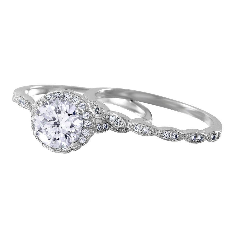 Silver 925 Nickel Free Rhodium Plated Round Halo CZ Bridal Ring - BGR01005 - Image 2