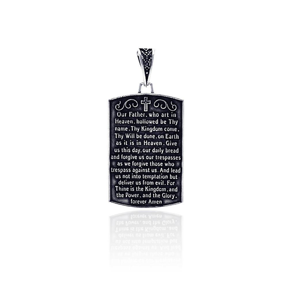 Oxidized 925 Sterling Silver Lord Prayer Tag Pendant - OXP00020