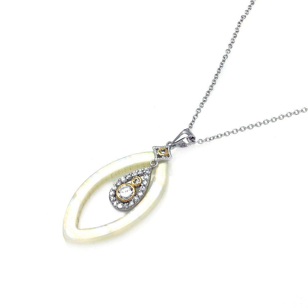 Clearance-Silver 925 Rhodium Open Marquise CZ Necklace - BGP00220