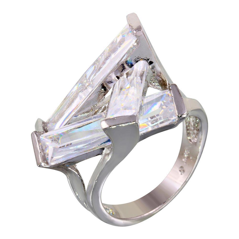 Clearance-Rhodium Plated 925 Sterling Silver 3 Clear Baguette CZ Ring - JSR00002CLR