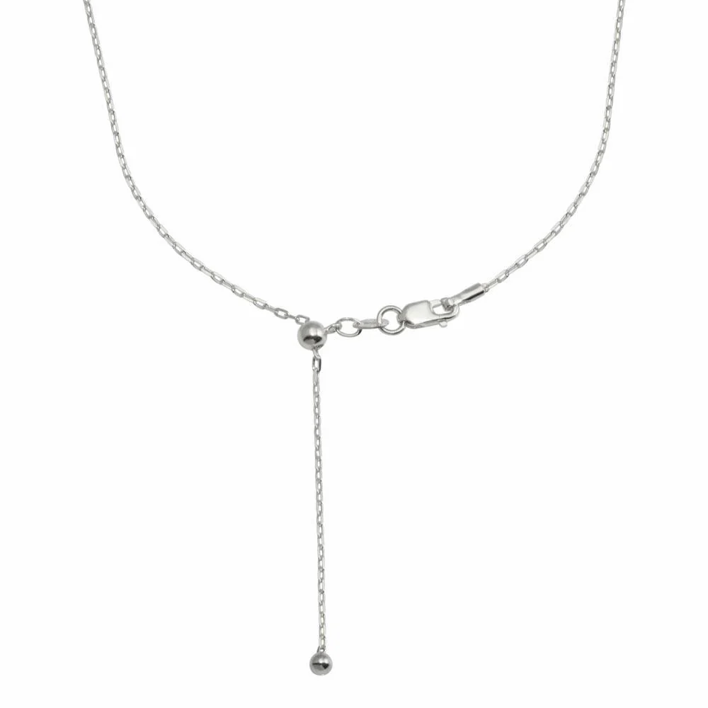 Rhodium Plated 925 Sterling Silver Adjustable Link Slider Chain with Hanging Bead- DIN00111RH