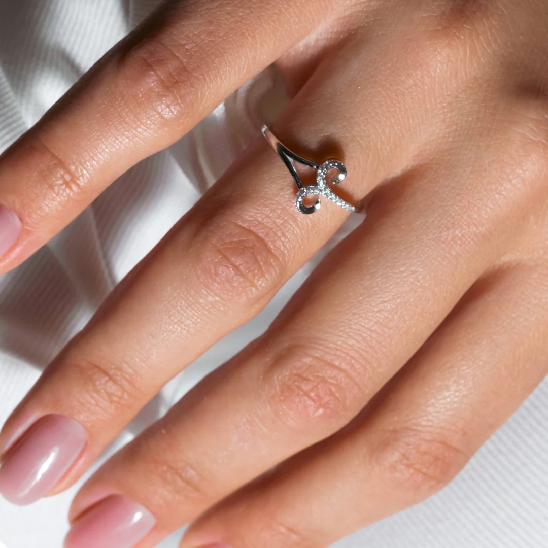 Rhodium Plated 925 Sterling Silver Aries CZ Zodiac Sign Ring - BGR01324 - Image 3