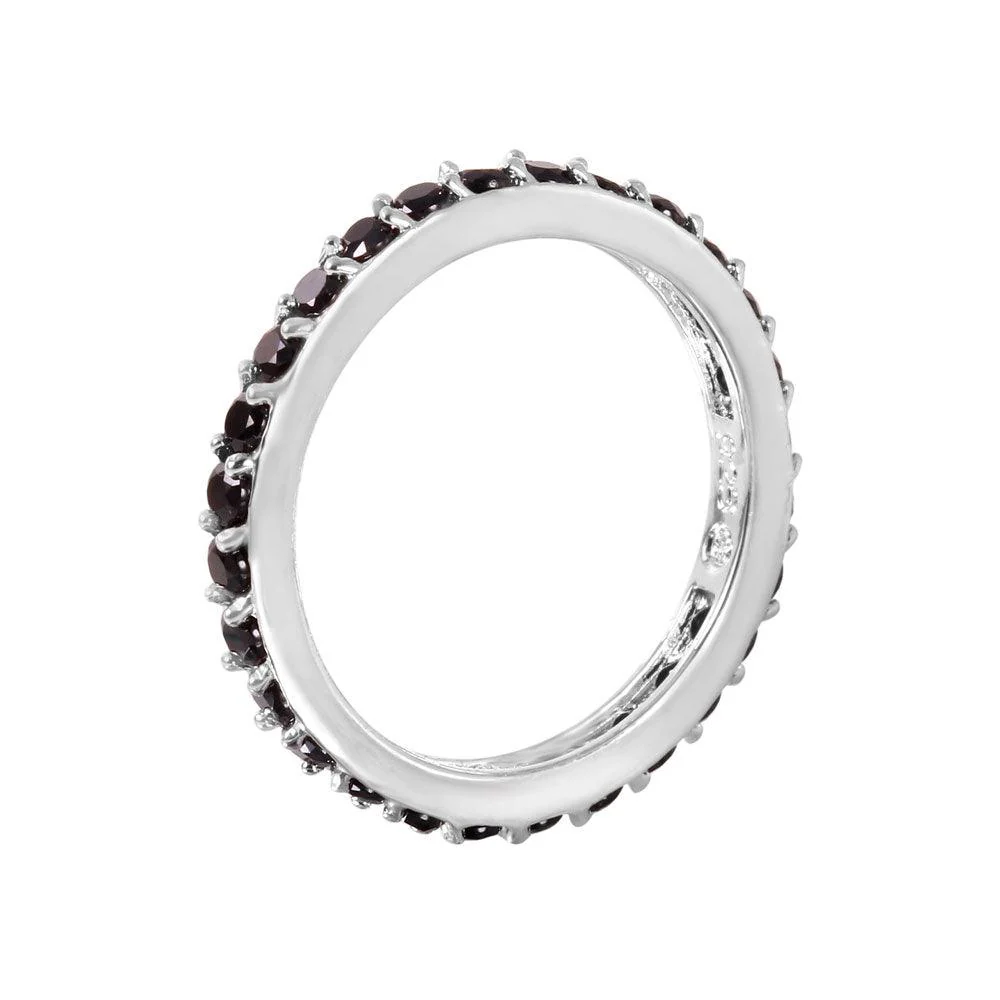 Silver 925 Rhodium Plated Black CZ Stackable Eternity Ring - STR00119BLK - Image 2