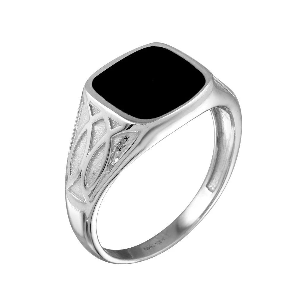 Rhodium Plated 925 Sterling Silver Black Enamel Celtic Design Shank Ring - SOR00003 - Image 2