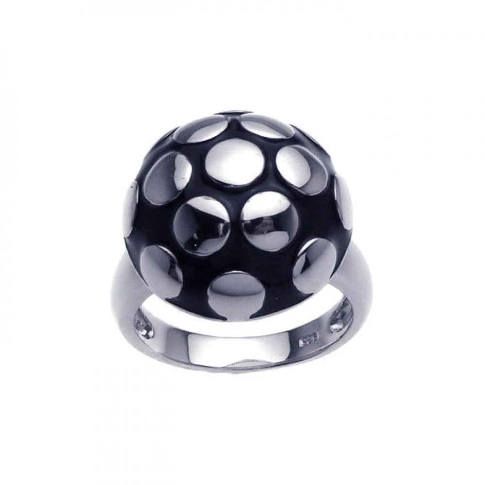Clearance-Silver 925 Rhodium Plated Black Enamel Mushroom Ring - BGR00209