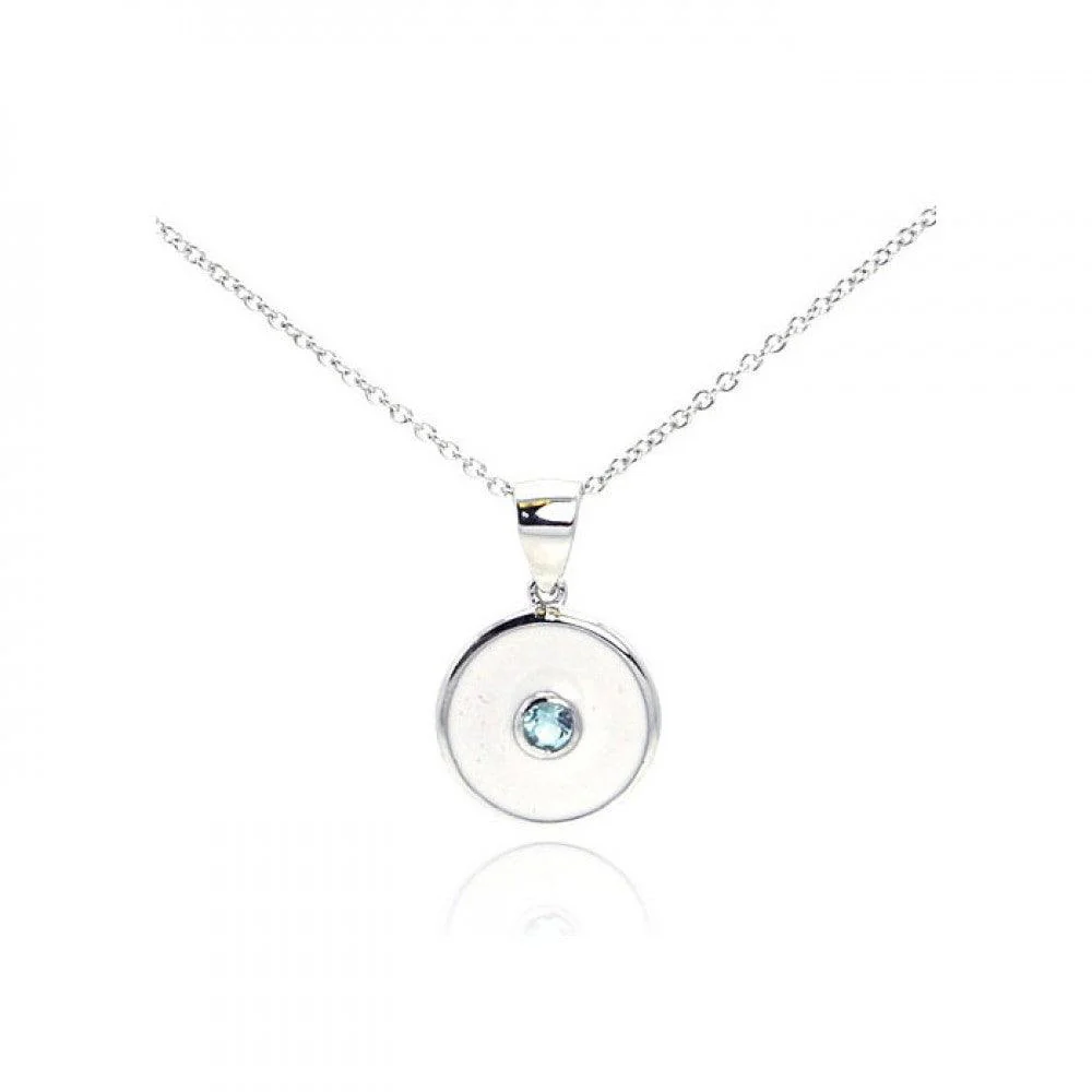 Silver 925 Rhodium Plated Blue CZ Circle Pendant Necklace - STP01078