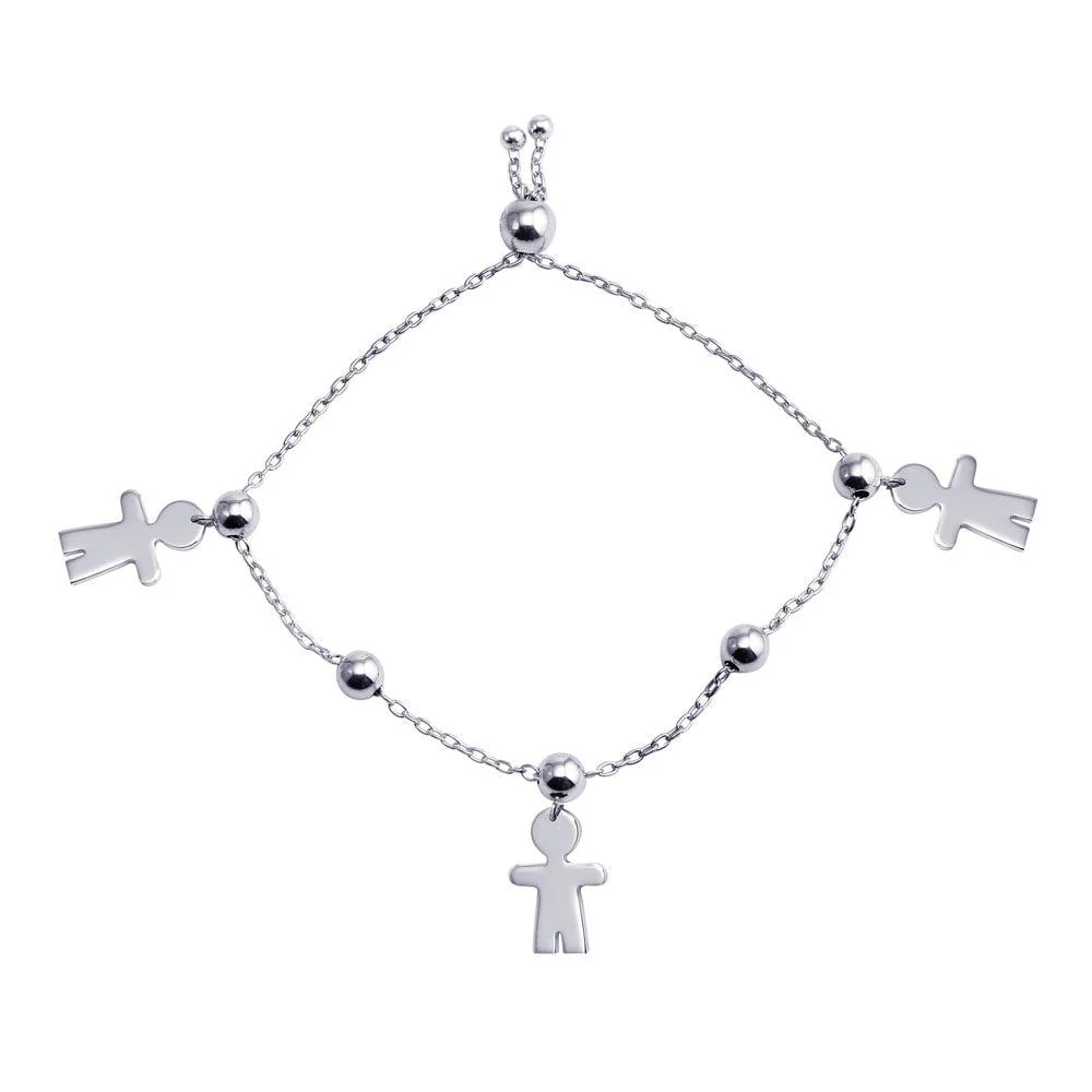 Rhodium Plated 925 Sterling Silver Boy Charm Lariat Bracelet - DIB00068RH