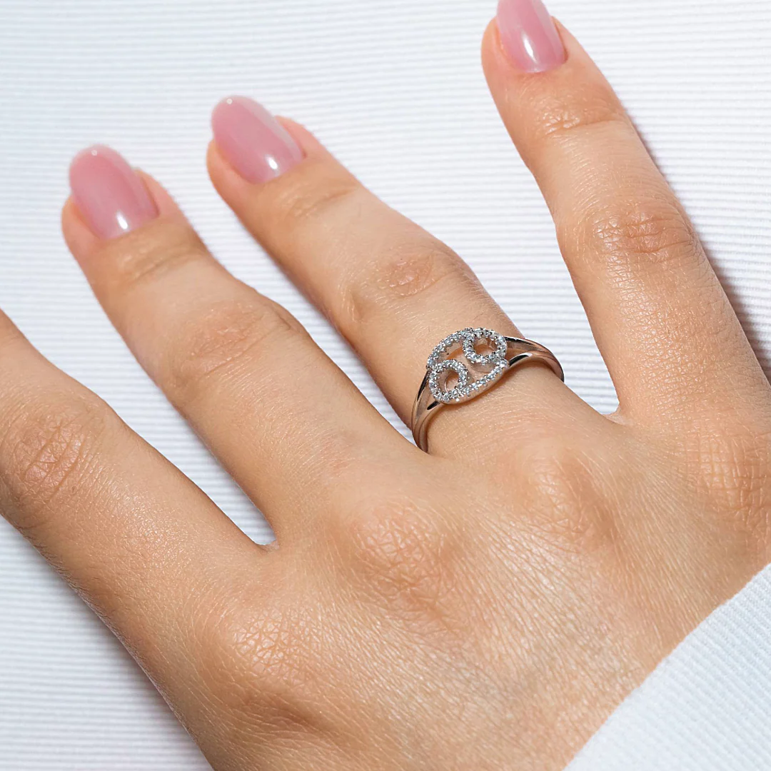 Rhodium Plated 925 Sterling Silver Cancer CZ Zodiac Sign Ring - BGR01326 - Image 3