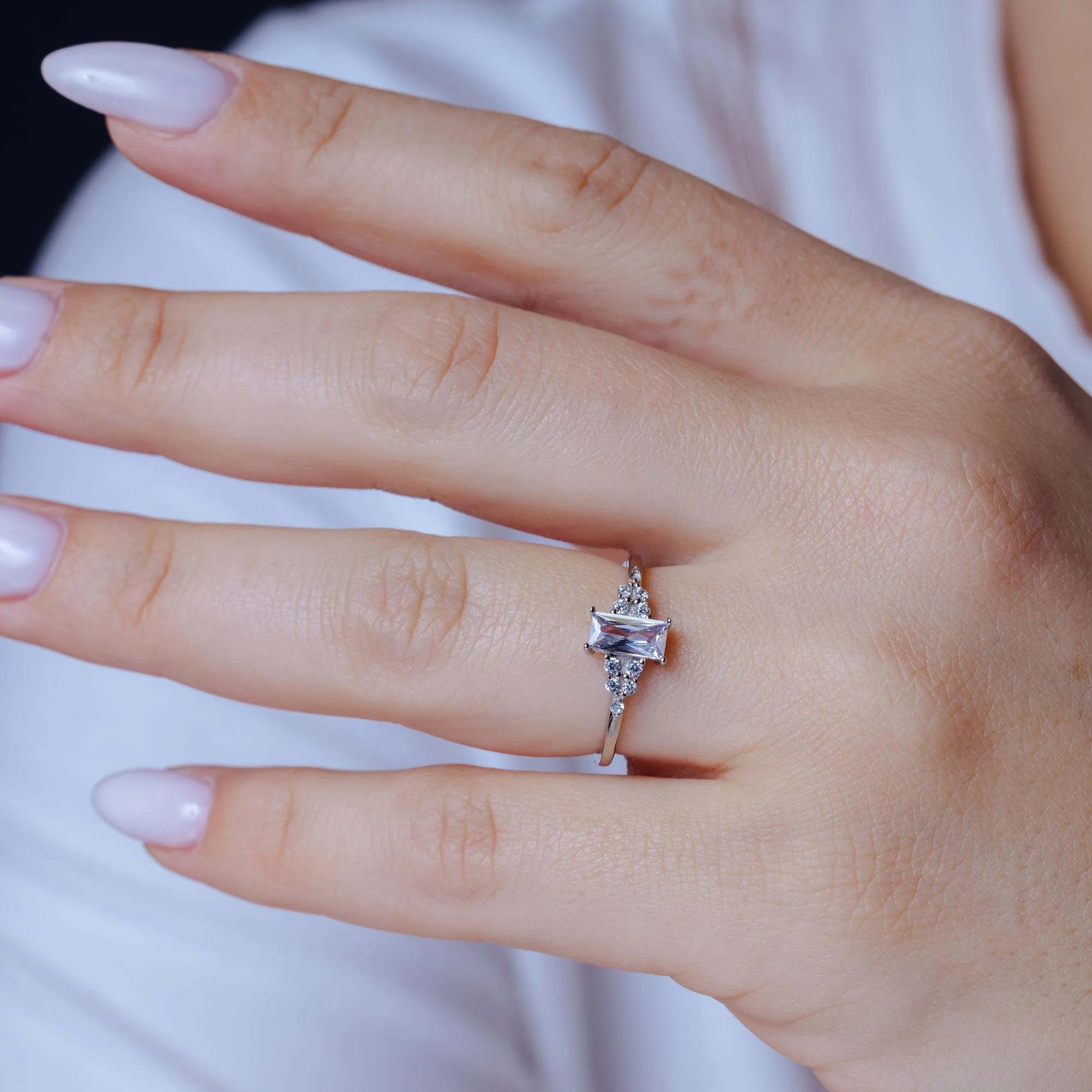 Rhodium Plated 925 Sterling Silver Clear Baguette and CZ Ring - BGR01331 - Image 2