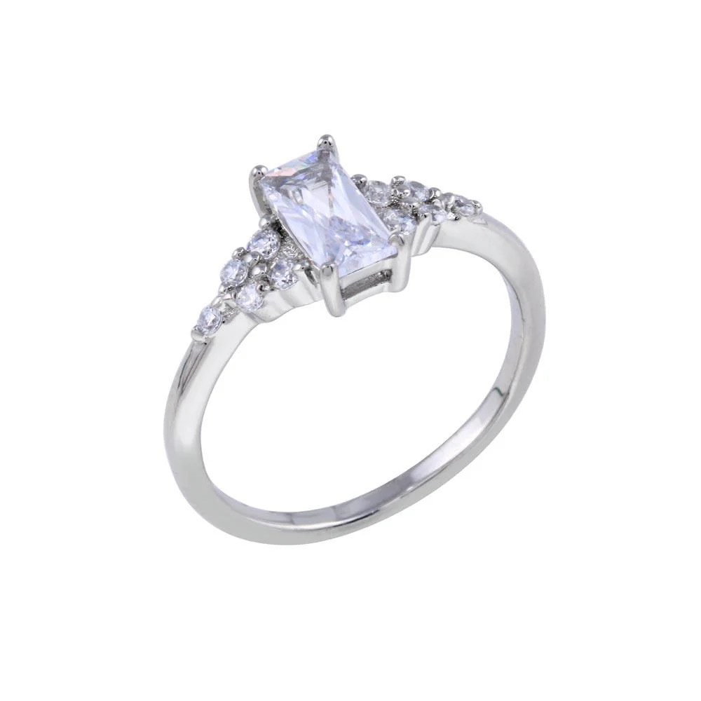 Rhodium Plated 925 Sterling Silver Clear Baguette and CZ Ring - BGR01331 - Image 3