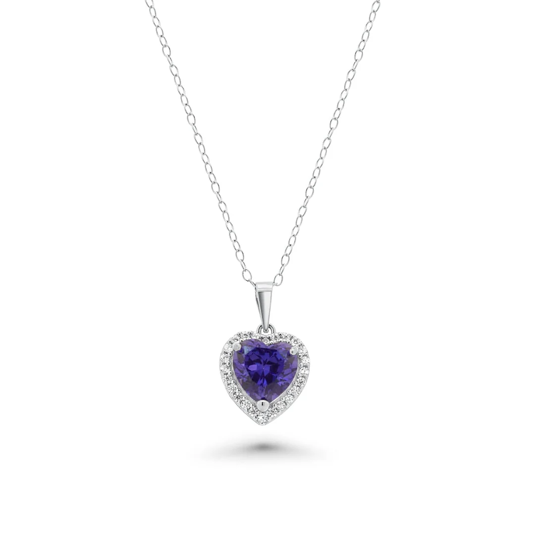 Silver 925 Rhodium Plated Clear Cluster Blue Heart CZ Stud Earring and Necklace Set - BGS00398 - Image 3