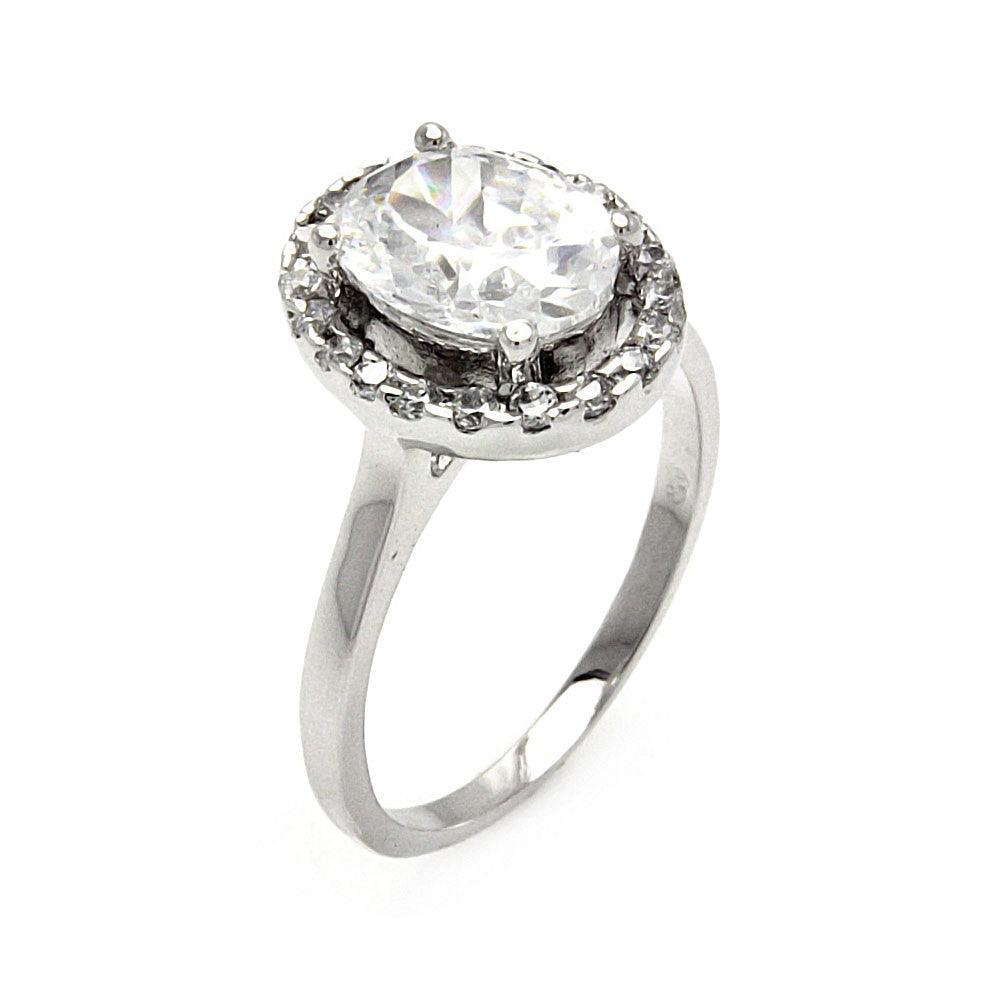 Silver 925 Rhodium Plated Clear Cluster CZ Round Bridal Ring - BGR00545