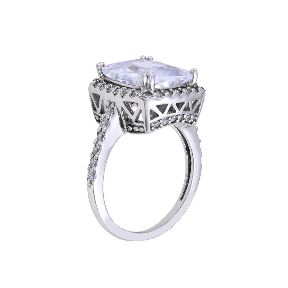 Rhodium Plated 925 Sterling Silver Clear Cluster CZ Square Ring - ACR00008 - Image 3