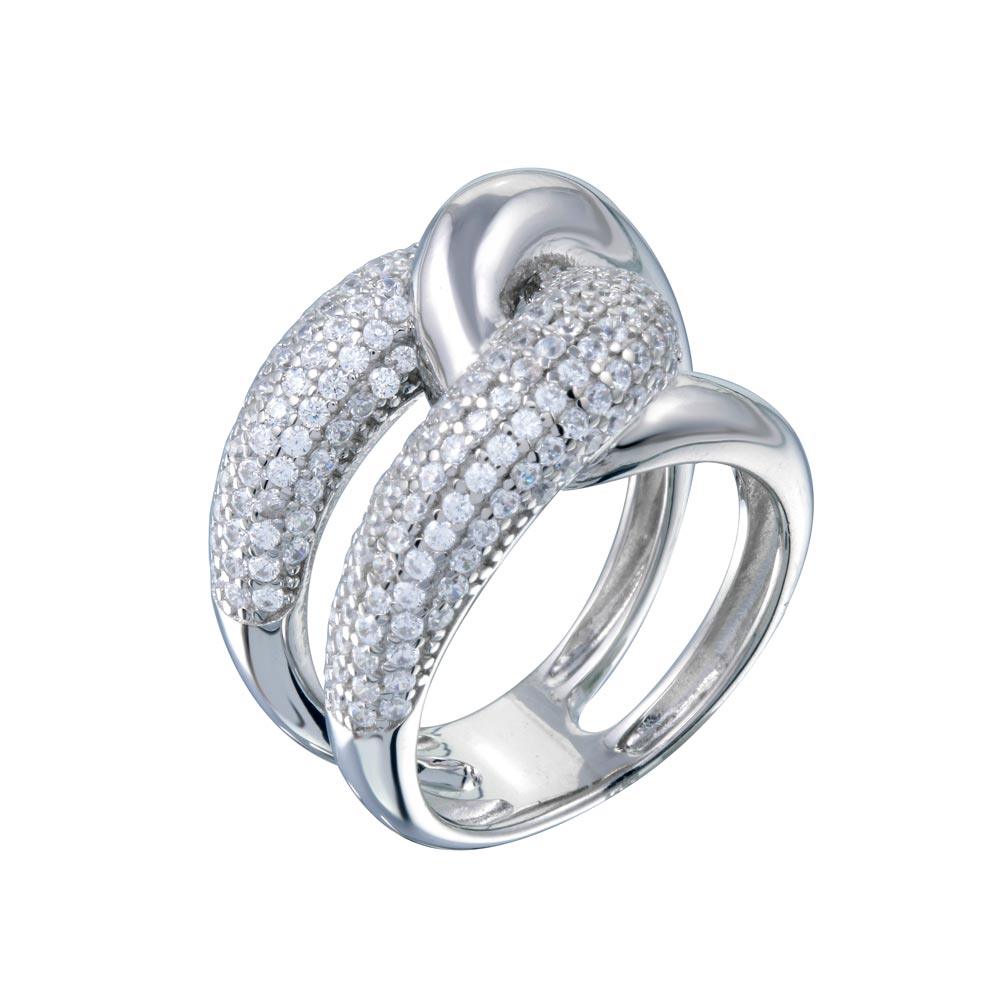 Rhodium Plated 925 Sterling Silver Clear Micro Pave CZ Knot Ring - STR01119 - Image 4