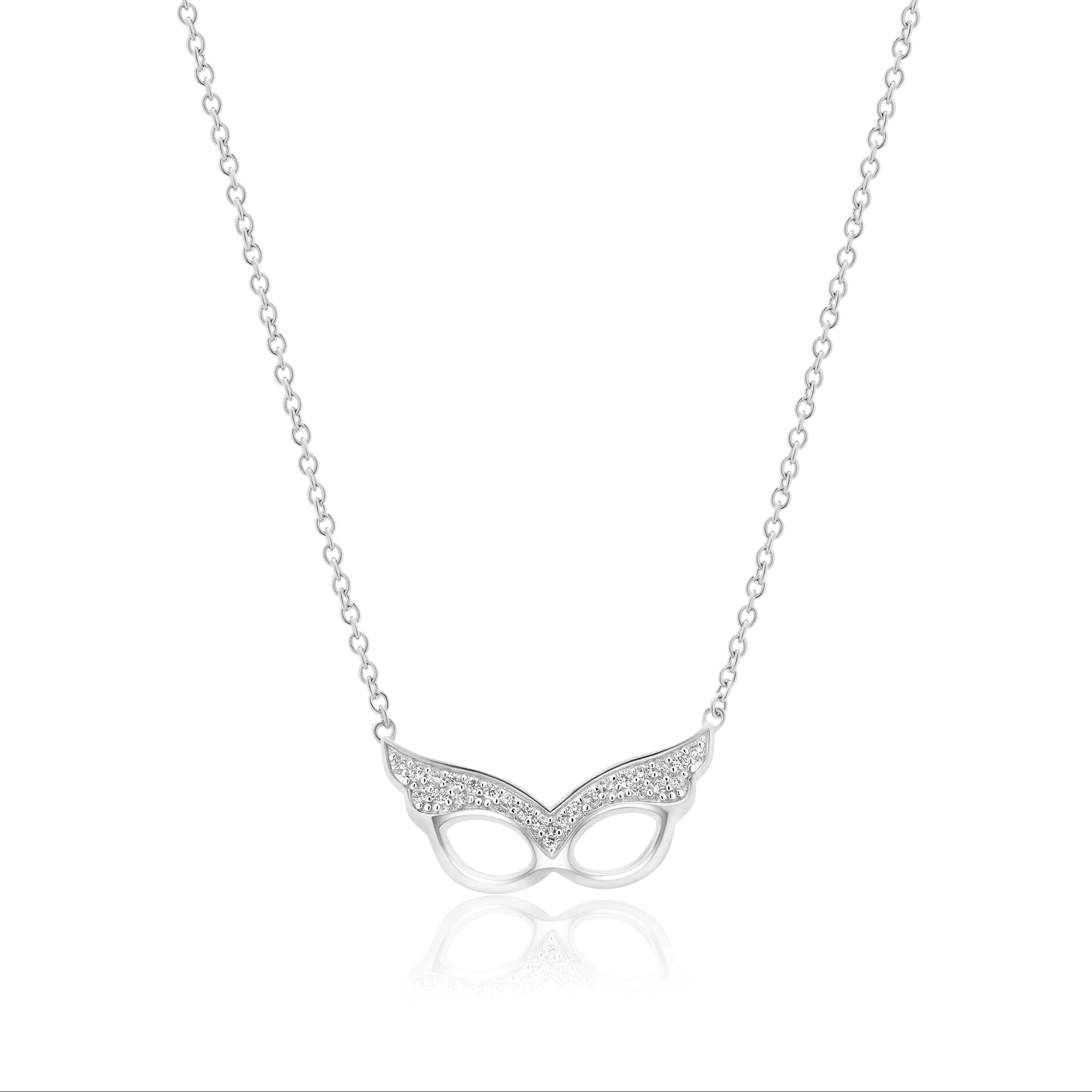 Silver 925 Rhodium Plated Clear CZ Masquerade Pendant Necklace - STP01440