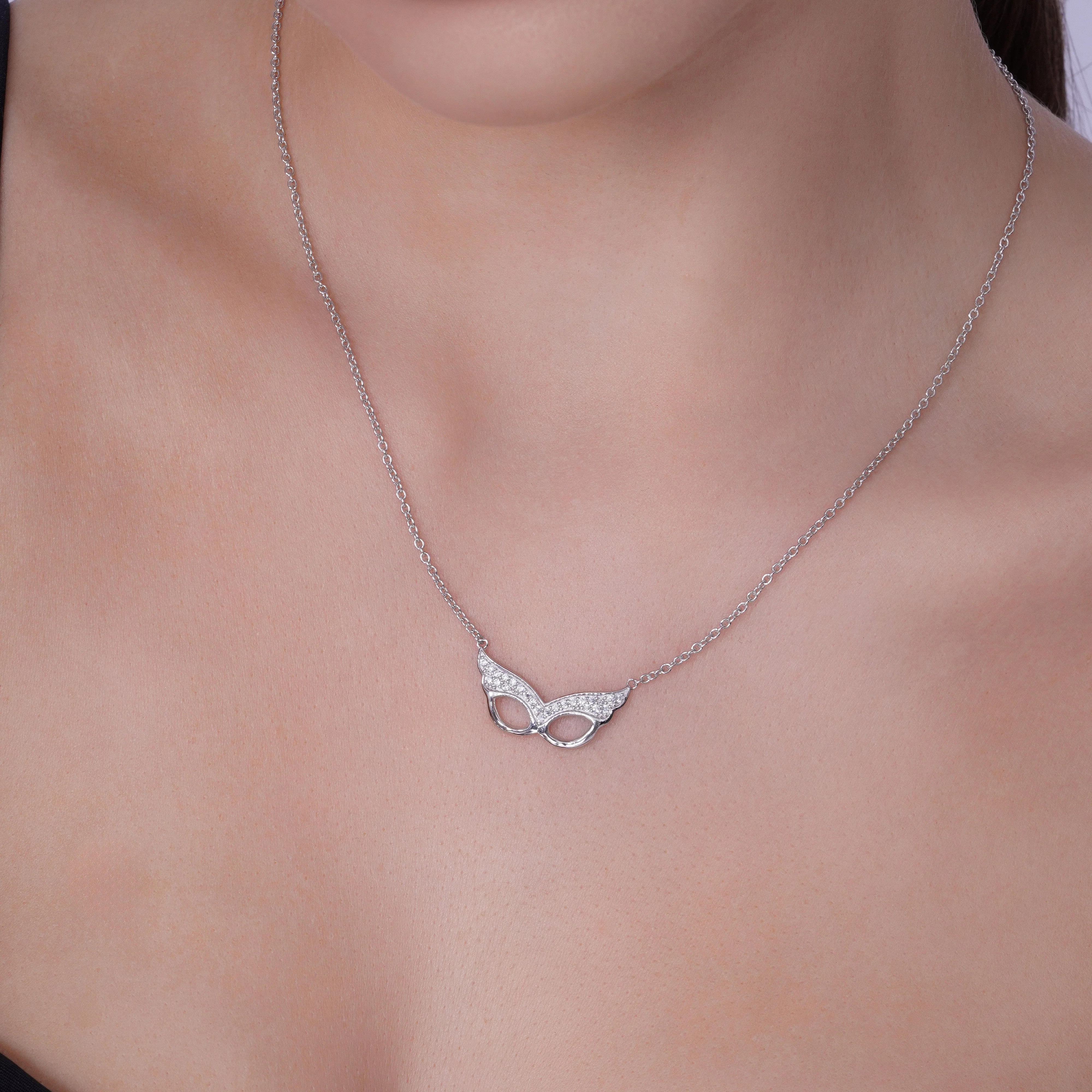 Silver 925 Rhodium Plated Clear CZ Masquerade Pendant Necklace - STP01440 - Image 2