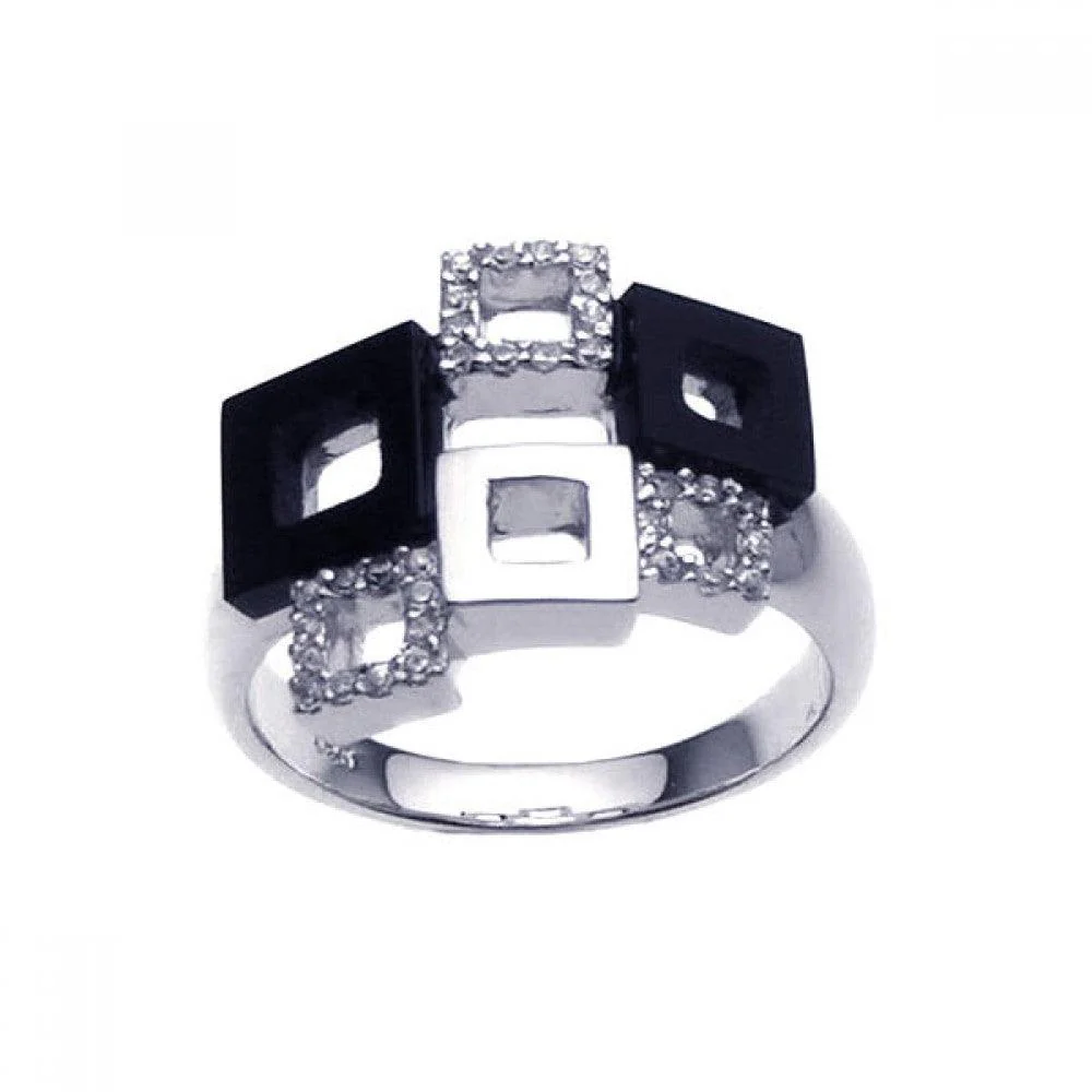 Clearance-Silver 925 Rhodium Plated Clear CZ Multi Square Ring - BGR00206
