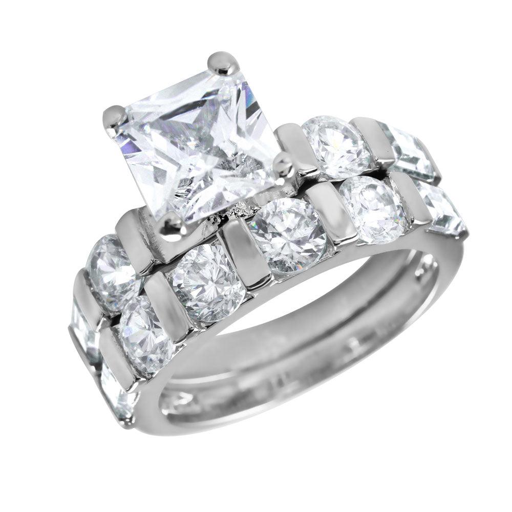 Silver 925 Rhodium Plated Clear CZ Square Ring - BGR00093 - Image 3
