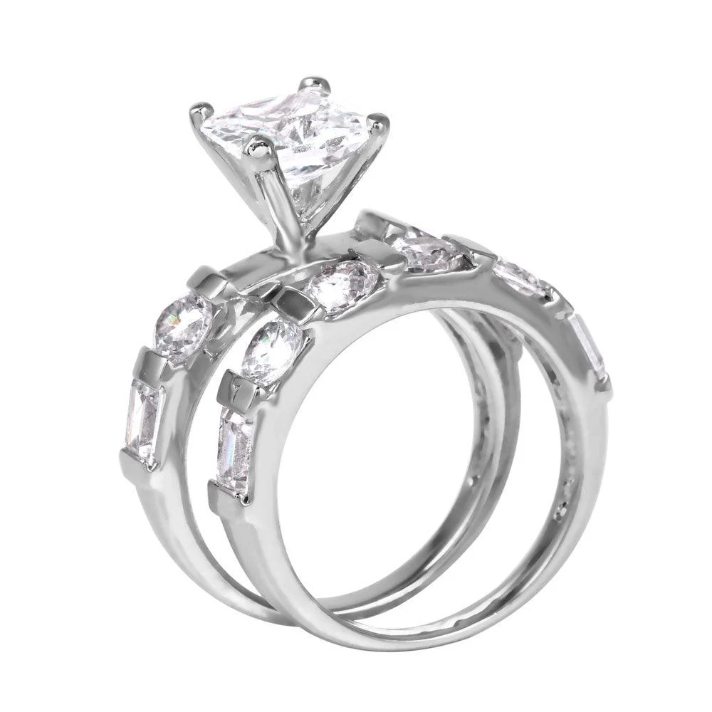 Silver 925 Rhodium Plated Clear CZ Square Ring - BGR00093 - Image 4